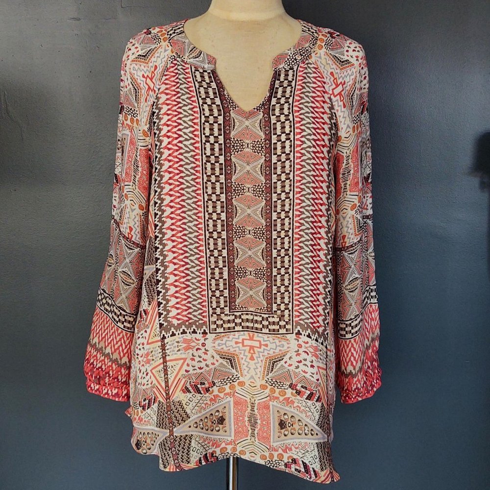 NIC+Zoe orange, brown and cream patterned tunic blouse